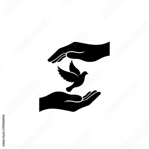 Hands Protecting Dove Silhouette Vector Illustration