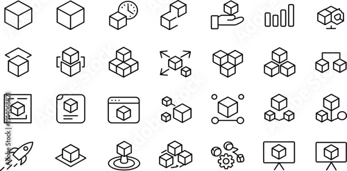 Collection of isometric cube representing data blocks time management and digital processes