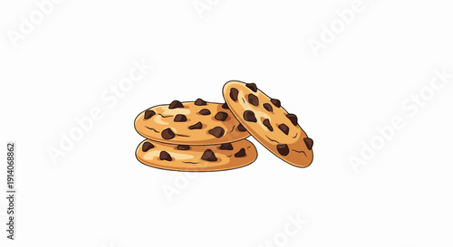 A stack of three round, golden brown cookies with dark chocolate chips