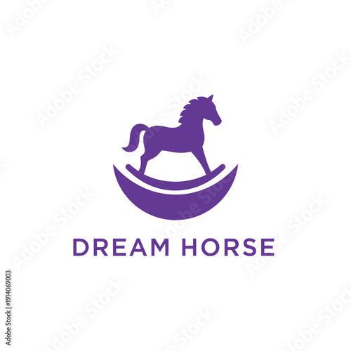 Graceful horse standing on crescent moon icon for children toys or sleep therapy branding identity professional business dream horse logo