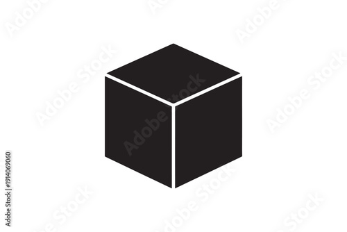 Minimalist isometric cube icon solid black square 3d shape isolated on white background geometric mathematical form for graphic design projects
