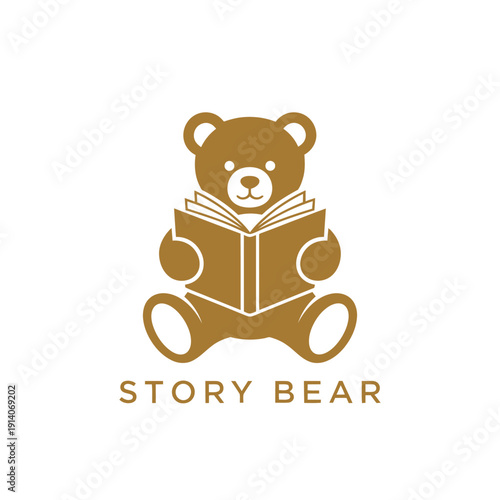 Cute teddy bear reading book icon for children library or preschool education and publishing business branding story bear logo