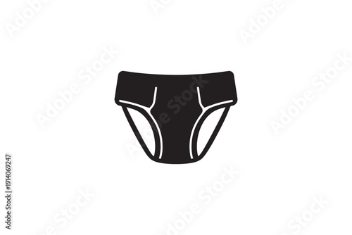 Clean black graphic icon of underwear brief style panties on a plain white background
