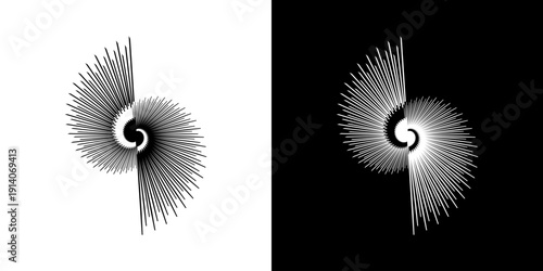 Dynamic abstract spiral sound wave rhythm lines. Circular spiral sound wave rhythm of lines. Circular futuristic abstract lines, black and white background.