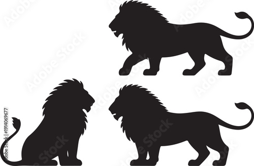 lion silhouette set. isolated vector image of african carnivore
