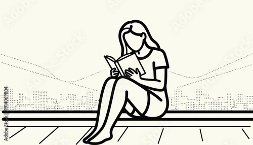 A woman sitting on a bench reading a book