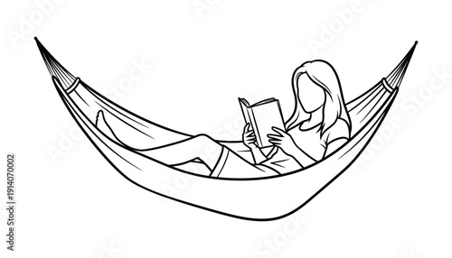 A woman relaxing in a hammock with a book