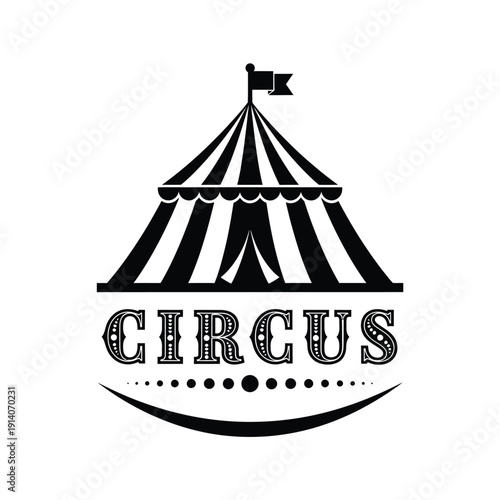 Vector illustration icon black and white illustration of a circus tent with the word circus written below it