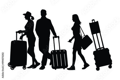Airport Lifestyle Silhouette with Travelers and Luggage
