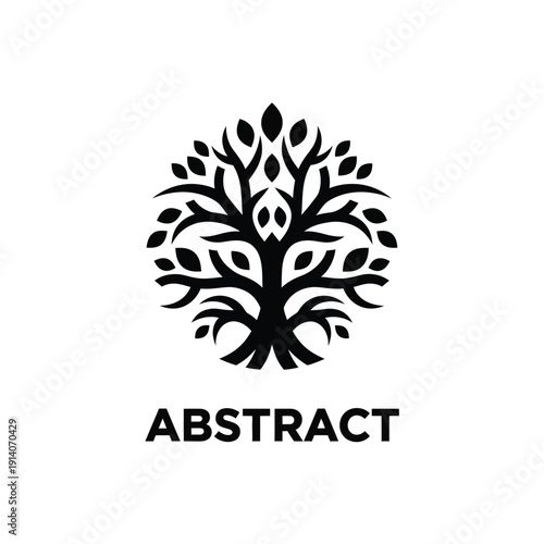 Vector illustration icon black abstract tree logo with leaves
