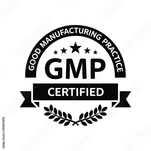Vector illustration icon gmp certified badge with laurel wreath and stars
