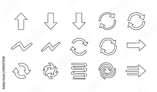 Minimal outline directional arrows vector icon set with orientation symbols