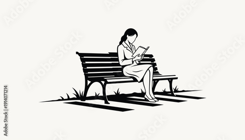 A woman sits on a bench reading a book