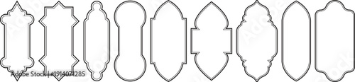 Set of Islamic architectural arch frames and window silhouette shapes