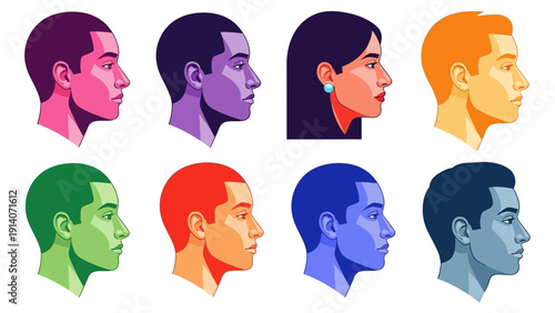 diverse stylized profile portraits depicting human identity and individuality in vibrant modern graphic design for community representation.