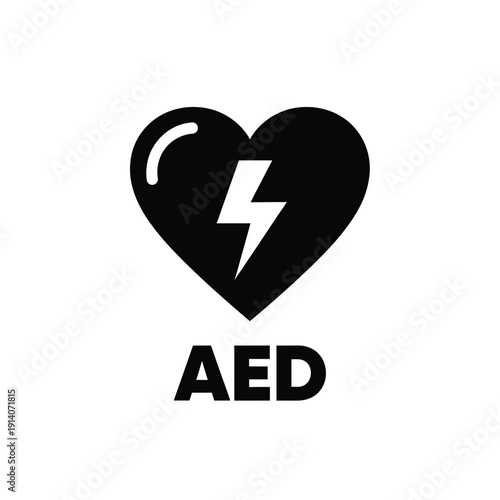 Vector illustration icon black heart with lightning bolt and aed text