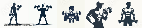 Silhouette Vector Illustration of a Man Lifting a Dumbbells