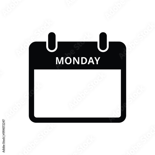 Vector illustration icon black and white calendar icon with monday text