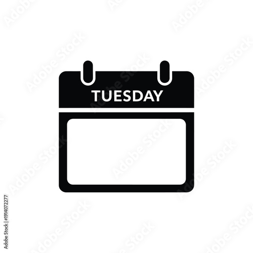 Vector illustration icon simple black and white calendar icon showing tuesday
