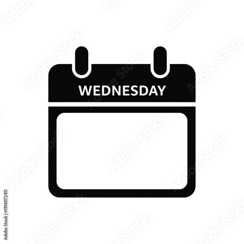 Vector illustration icon black and white icon of a calendar page showing wednesday on a isolated
