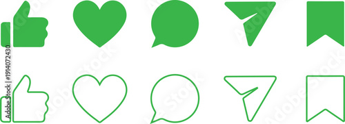 Like, comment, share and save icon set. social media notification icons , love favorite heart and star flat icons, post reactions collection set. Vector illustration.
