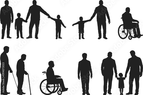 Silhouettes of people of different ages and abilities on a white background illustration untitled