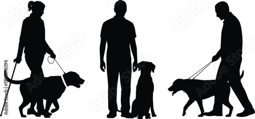 Silhouettes of people with dogs on a white background vector illustration