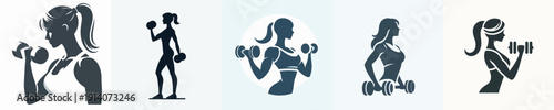 Silhouette Vector Illustration of a Woman Lifting a Dumbbells