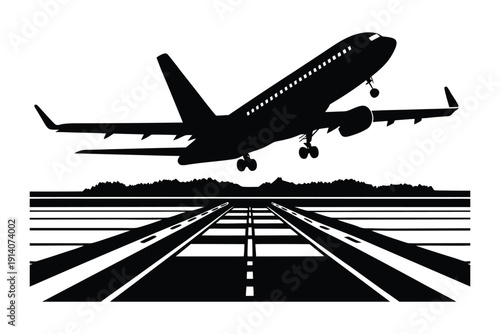 Commercial Airplane Silhouette Taking Off