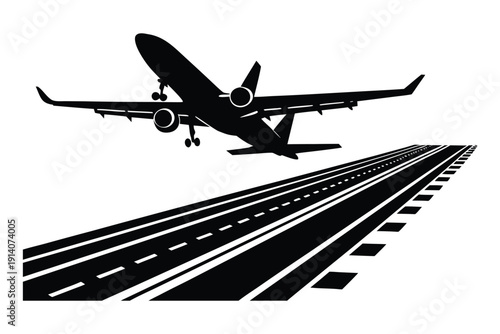 Commercial Airplane Silhouette Taking Off