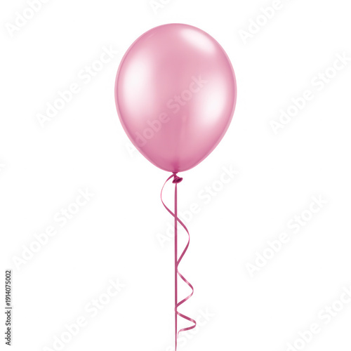 Pink balloon with curled string party isolated on a transparent background