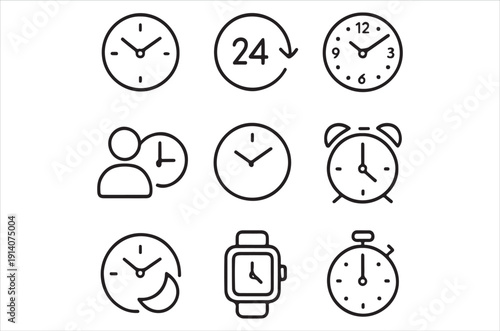 Basic RGBCollection of modern clock and watch icons for time management