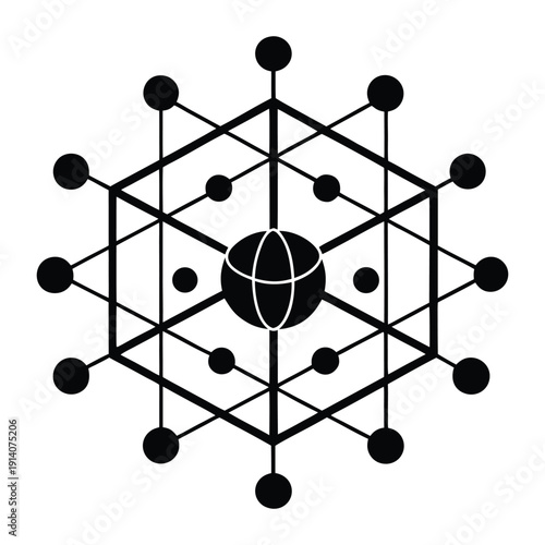 Qubit Grid Silhouette with Atomic Symbols 
