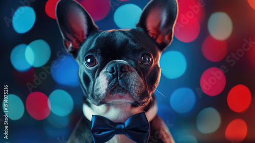 Wallpaper Mural A dapper bulldog in a bow tie with festive bokeh lights AI Generative Torontodigital.ca