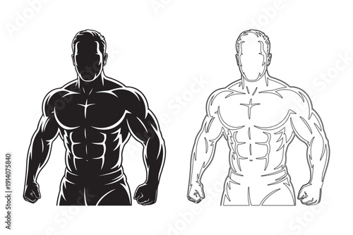 Muscular Man Silhouettes: Black and Outline Fitness Figures