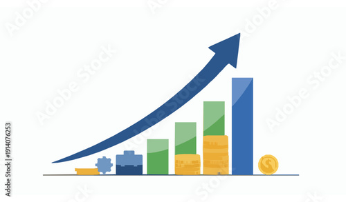 Modern Business Growth Concept with Upward Arrow and Financial Success Illustration