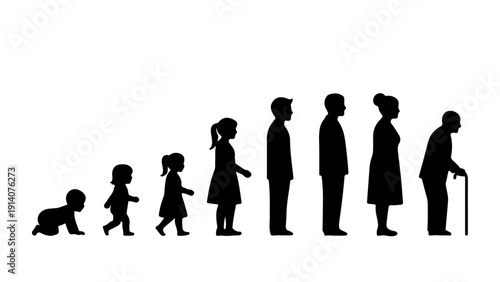 human life stages silhouettes chronological representation of human aging from baby to elderly symbolizing growth and life journey.