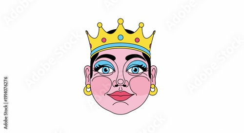Cartoon illustration of a woman wearing a crown with a regal expression.