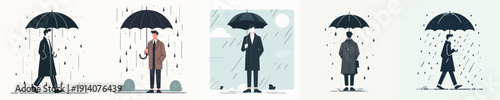 Vector Illustration of a Man Holding an Umbrella in the Rain