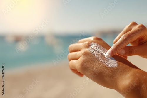 Wallpaper Mural Applying sunscreen to protect skin on a sunny beach Torontodigital.ca