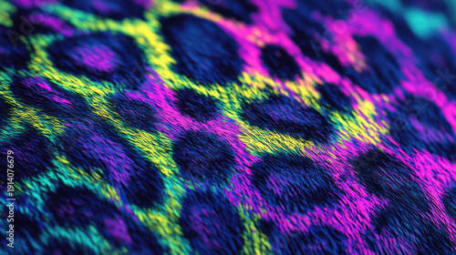 Wallpaper Mural A close-up view of vibrant neon-colored leopard print, showcasing a kaleidoscope of vivid hues. The playful combination of colours and textures AI Generative Torontodigital.ca