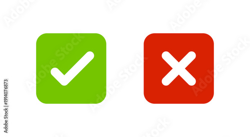 Check mark and cross icon in square. Approve and reject symbol. Yes and no sign