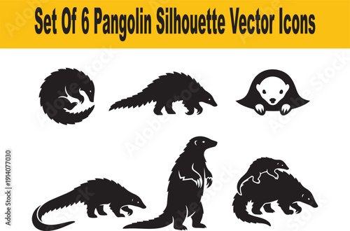 Set Of Pangolin Silhouette Vector Icons