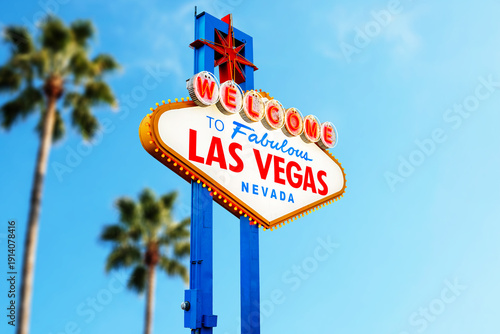 Canvas Print Welcome to Fabulous Las Vegas Sign With Plane Arriving