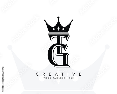 TG GT initial luxury logo letter crown vector symbol