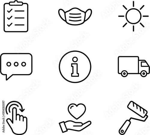 Thin line customer service and user interface icons set with support chat delivery rating and information symbols vector
