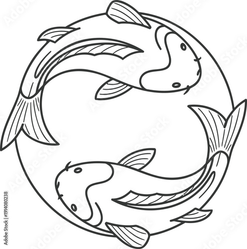 Fish Yin Yang Balance Line Icon