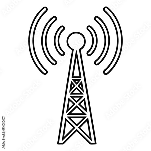Modern telecommunications tower with signal waves emission