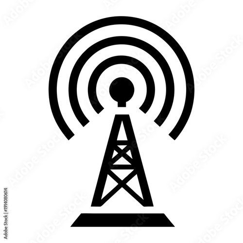 Radio broadcasting tower with signal waves emission