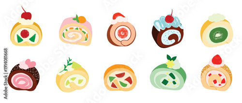 delightful illustration of fruity roll cakes with colorful